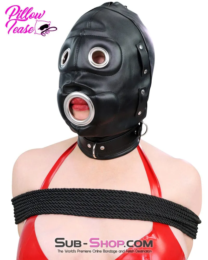 7921DL-SIS      Deep Throat Sissy Bondage Trainer Locking Hood with Removable Locking Blindfold Female Top & Penis Gag