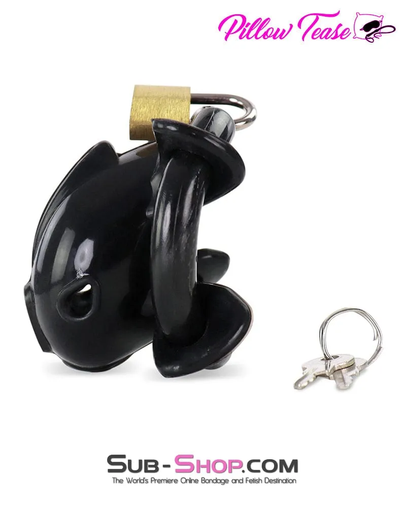 9038AE  Ruined Orgasms Tiny Black Locking Silicone Chastity Cock Cage