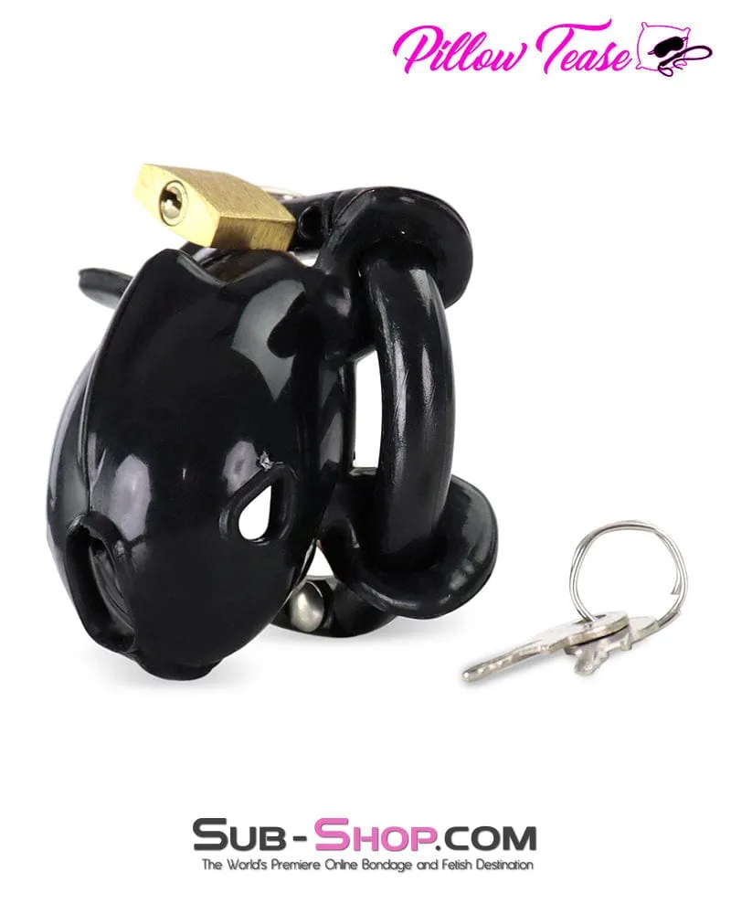9038AE  Ruined Orgasms Tiny Black Locking Silicone Chastity Cock Cage