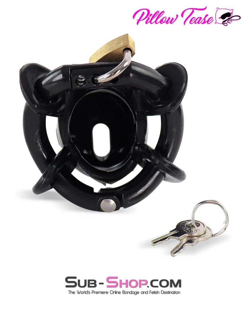 9038AE  Ruined Orgasms Tiny Black Locking Silicone Chastity Cock Cage