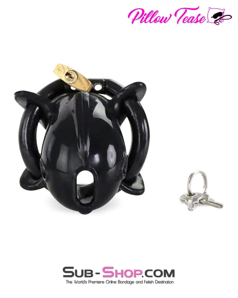 9038AE  Ruined Orgasms Tiny Black Locking Silicone Chastity Cock Cage