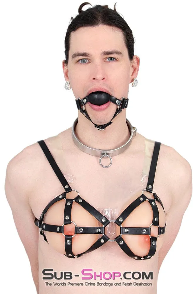9877RS-SIS      Gia Real Forced Feminization Fantasy Female Led Relationship Feel Silicone Crossdressing Sissy Breast Forms with Nipples and Clear Straps. DD Cup