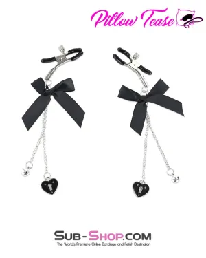 9884DL      Adjustable Nipple Clamps with Cute Bow and Lock Pendant. Black