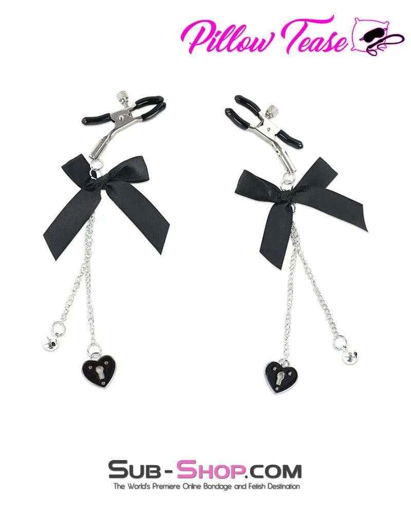 9884DL      Adjustable Nipple Clamps with Cute Bow and Lock Pendant. Black