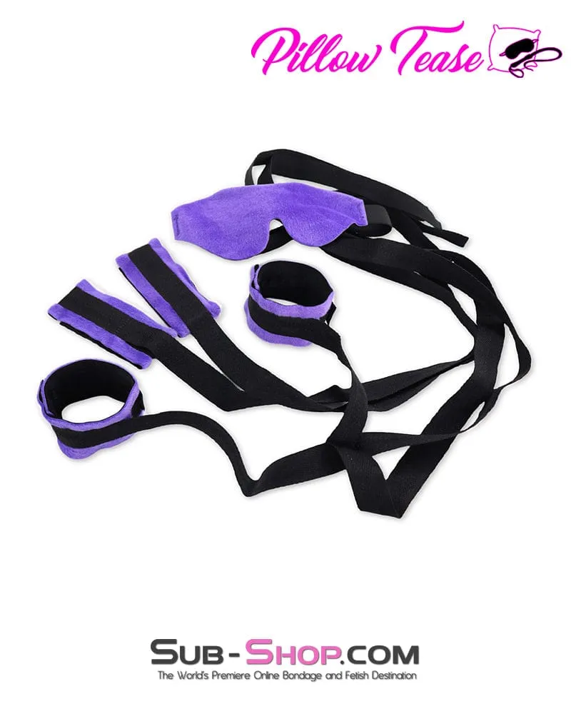 9919DL      Beginner Soft Purple Blindfold. Wrist and Ankle Cuffs Bondage Set