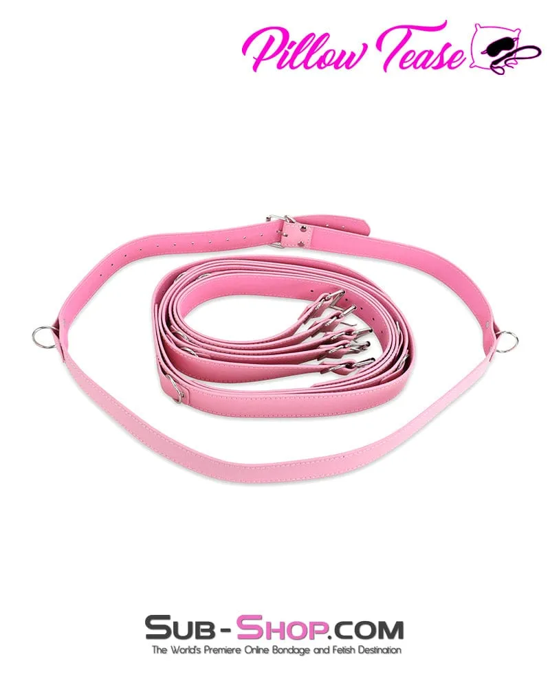 9985DL      Set of 6 Buckling Bondage Belts with D-Rings. Princess Pink
