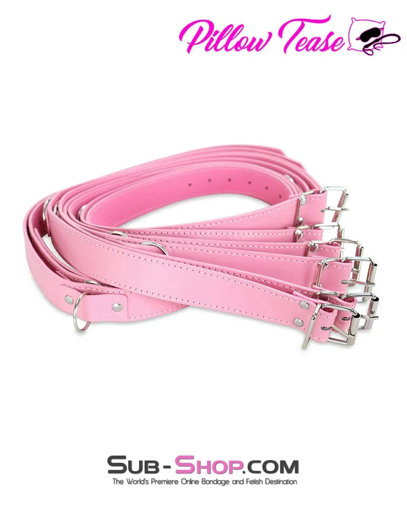 9985DL      Set of 6 Buckling Bondage Belts with D-Rings. Princess Pink
