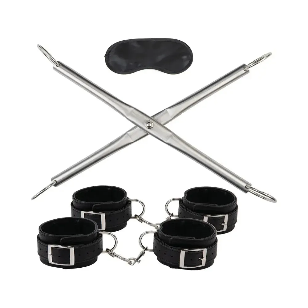 BDSM Hog-Tie Spreader Bar with Detachable Wrist and Ankle Bondage Cuffs