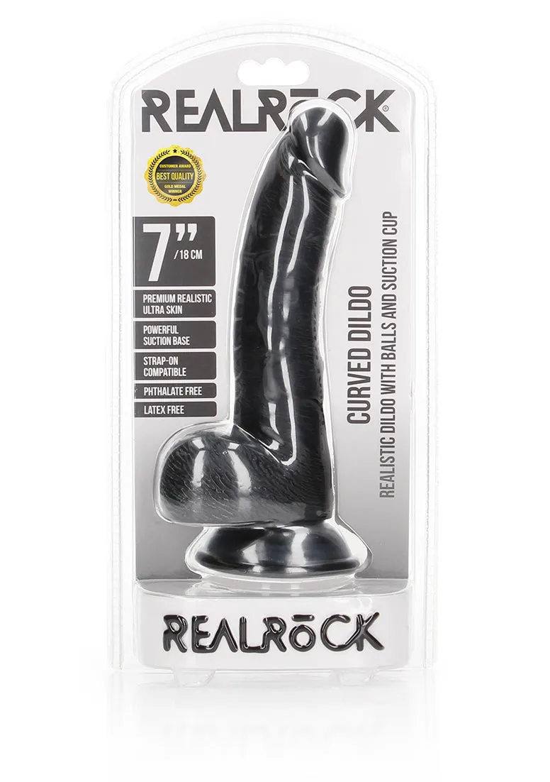 Curved Realistic Dildo Balls Suction Cup - 7''/ 18 Cm