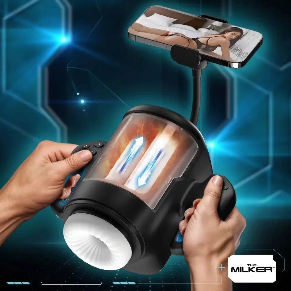 Cyber Milker Stroking and Vibrating Male Masturbator with Phone Mount