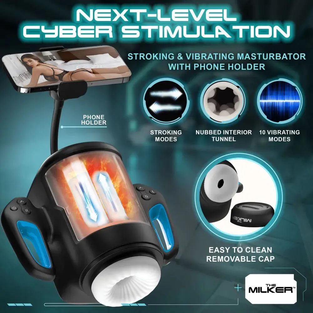 Cyber Milker Stroking and Vibrating Male Masturbator with Phone Mount