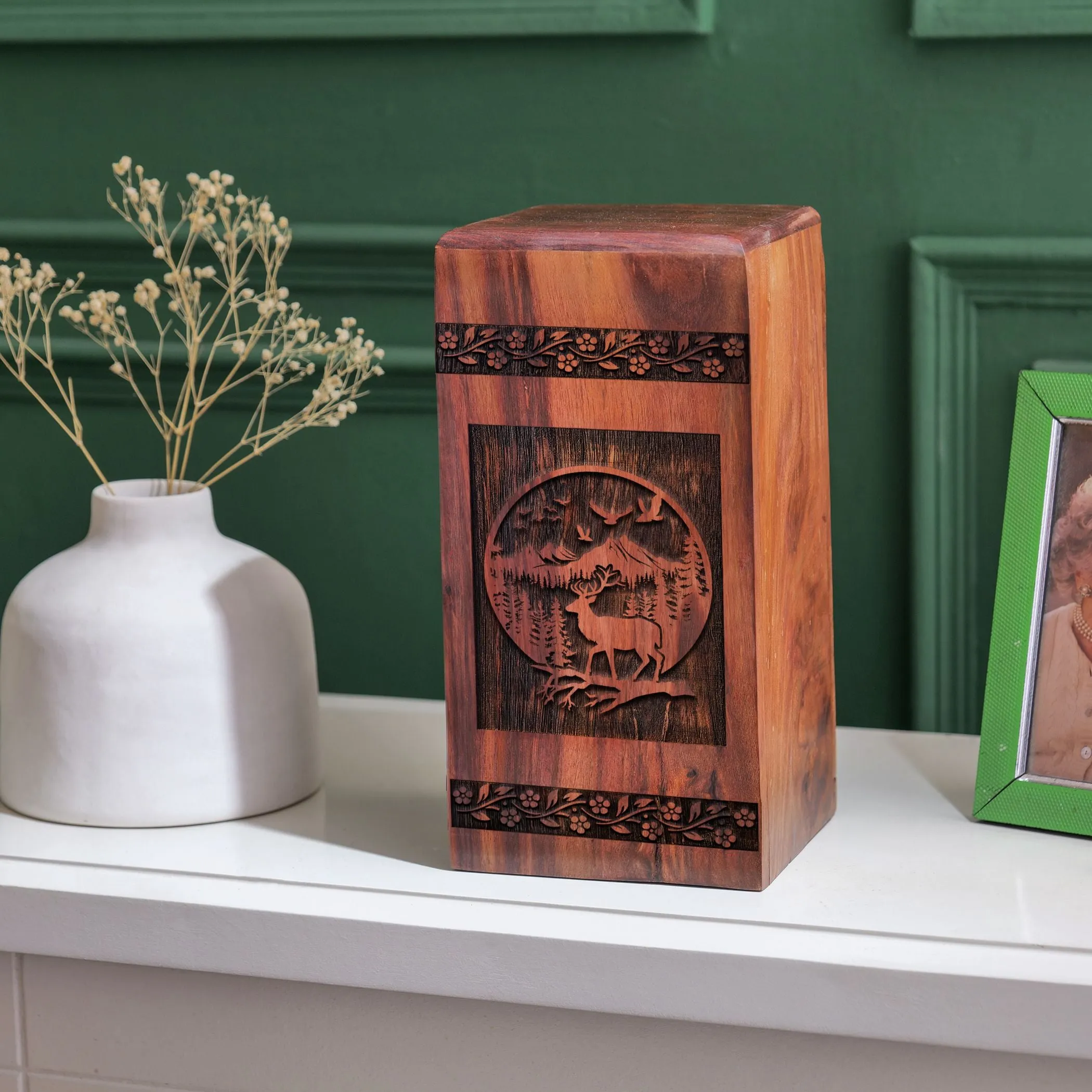 Deer Cremation Wooden Large Urn for Adult Female Ashes