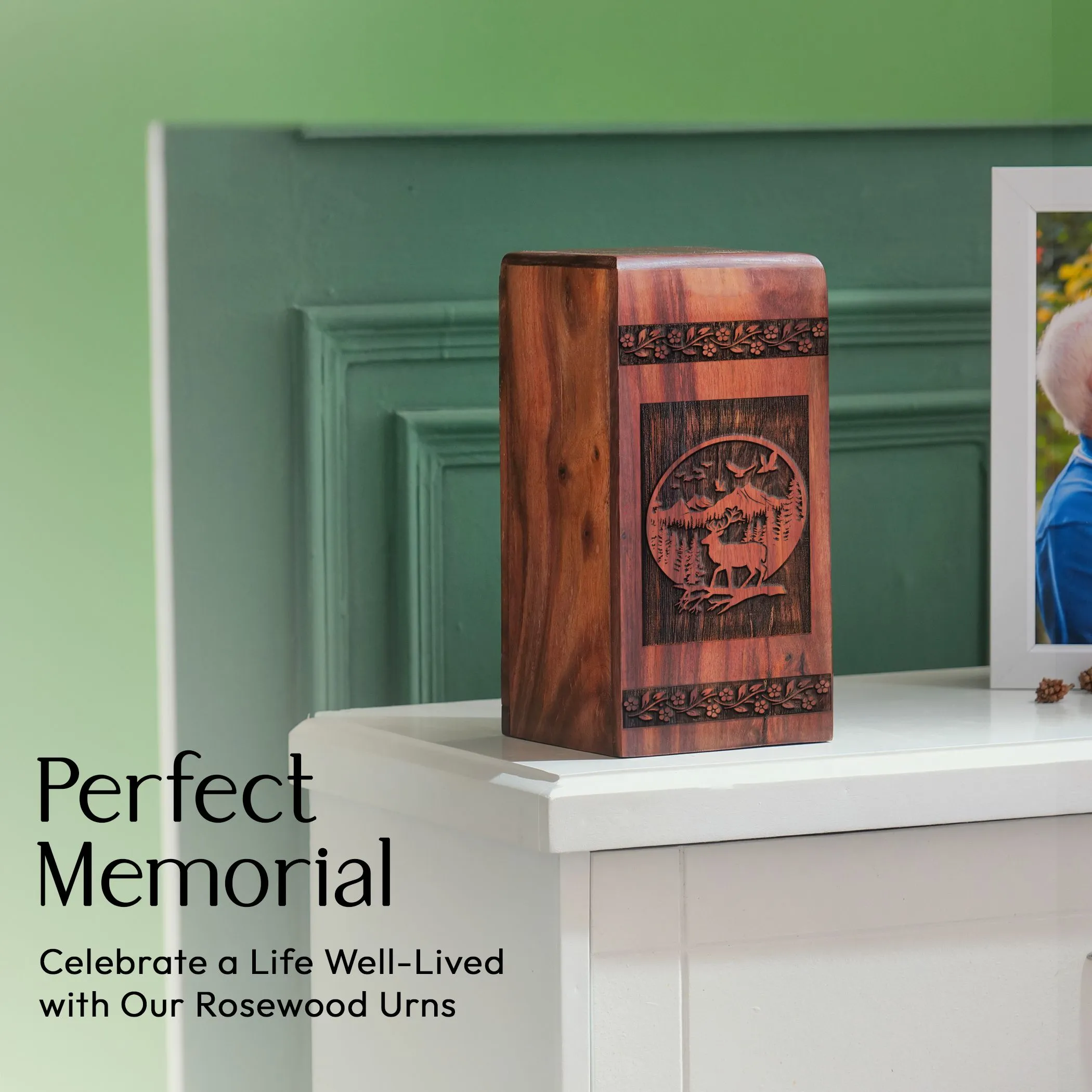 Deer Cremation Wooden Large Urn for Adult Female Ashes