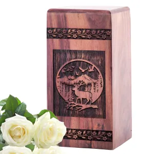 Deer Cremation Wooden Large Urn for Adult Female Ashes