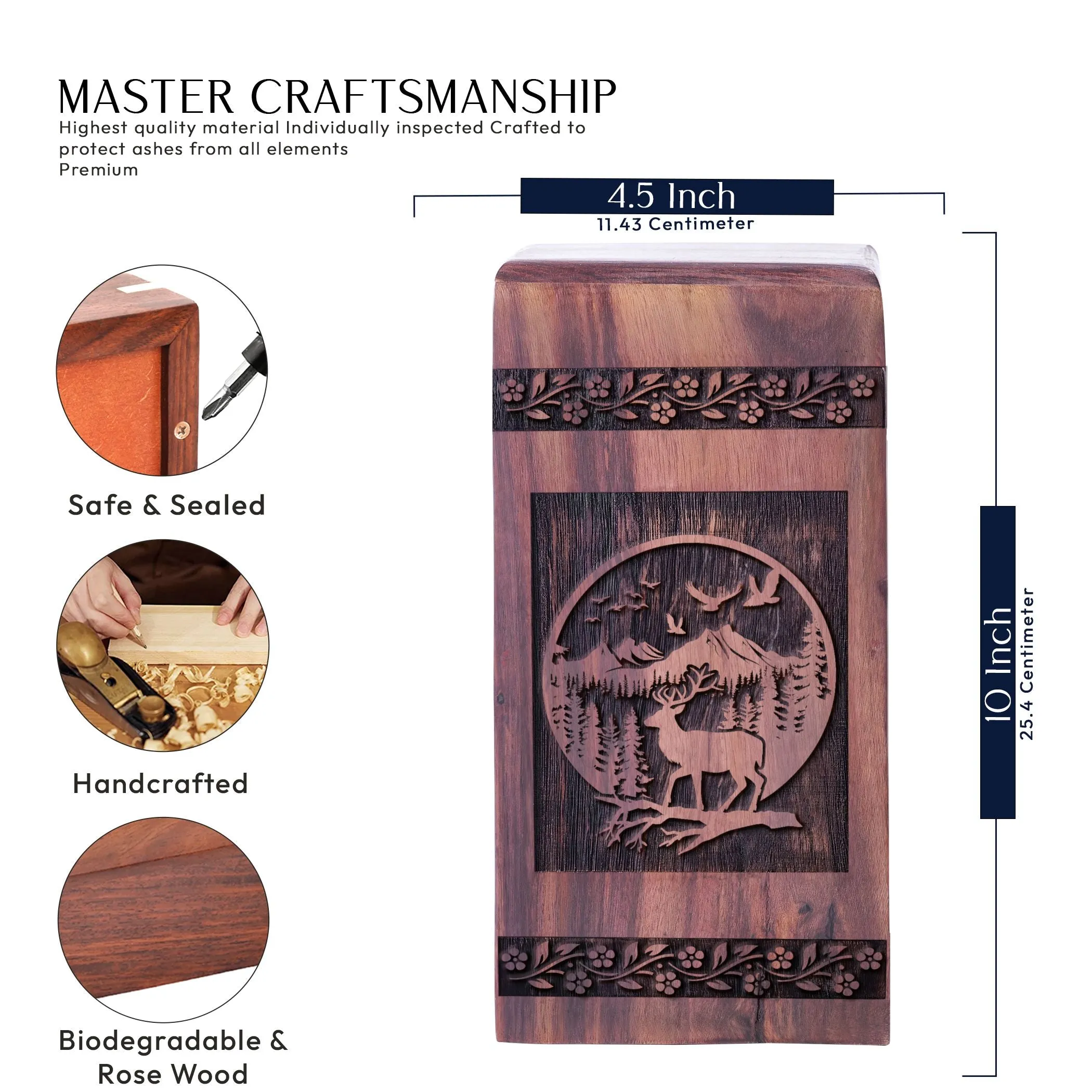 Deer Cremation Wooden Large Urn for Adult Female Ashes