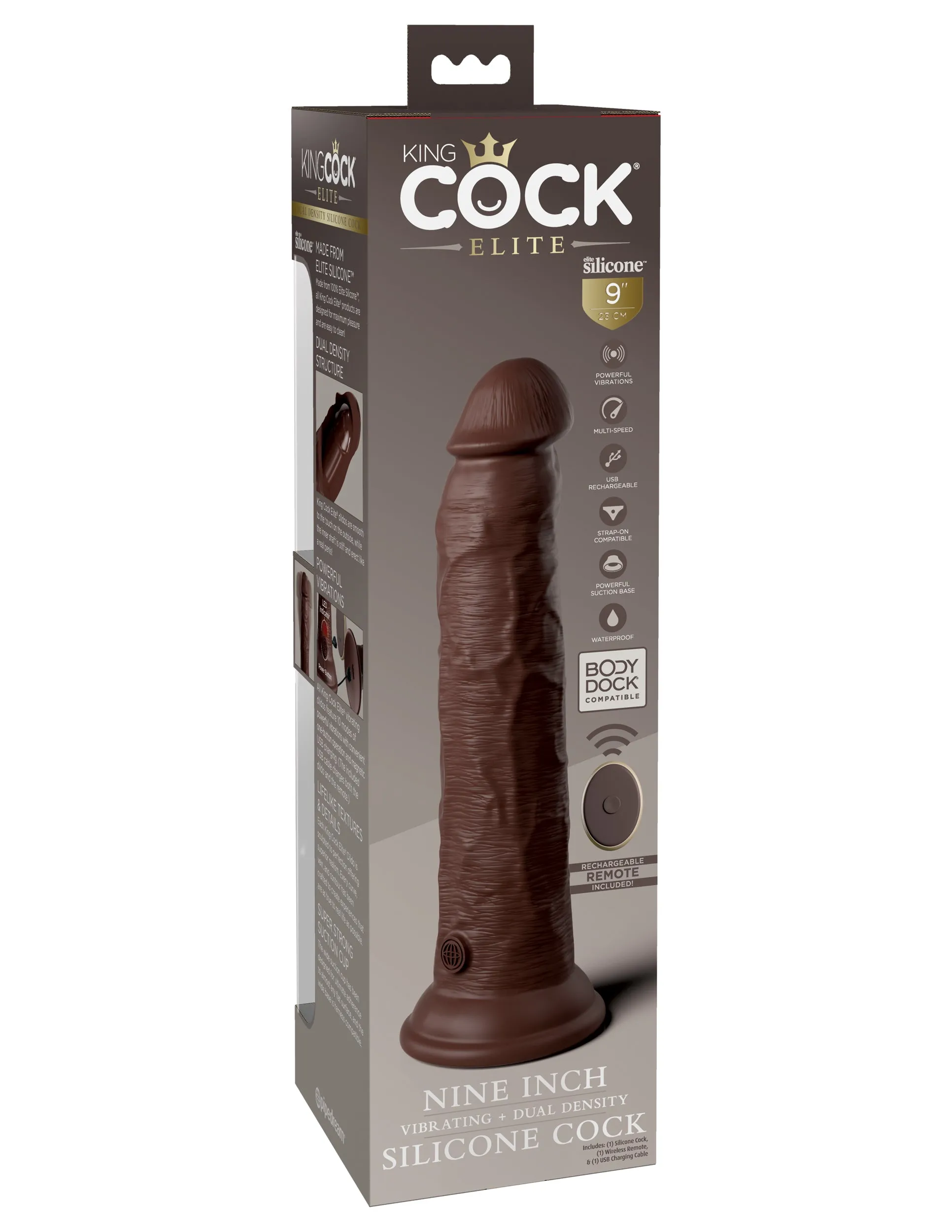 King Cock Elite 9 Vibrating Silicone Dual Density Cock with Remote