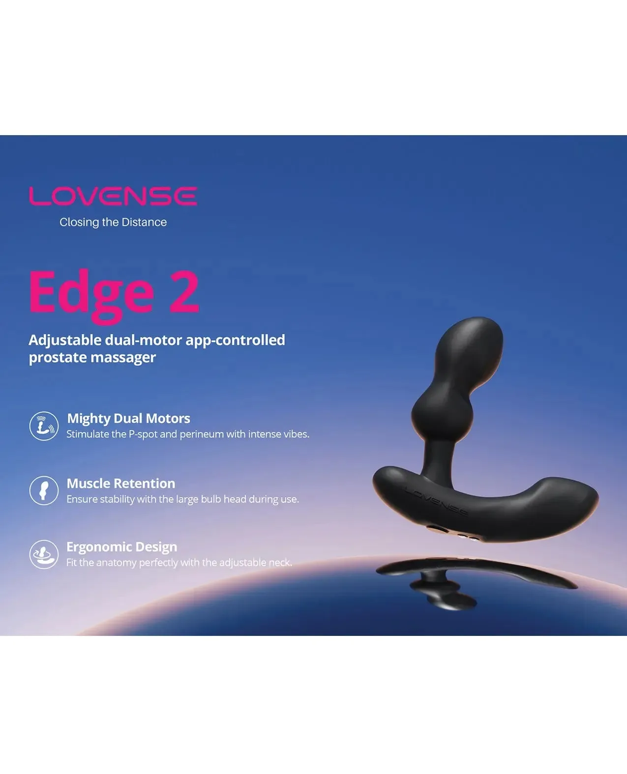 Lovense Edge 2 Bluetooth Prostate Massager Sex Toy - Black