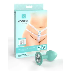 Pipedream Hookup Panties Crotchless Secret Gem With Diamond Silicone Anal Plug White/Aqua XL-XXL