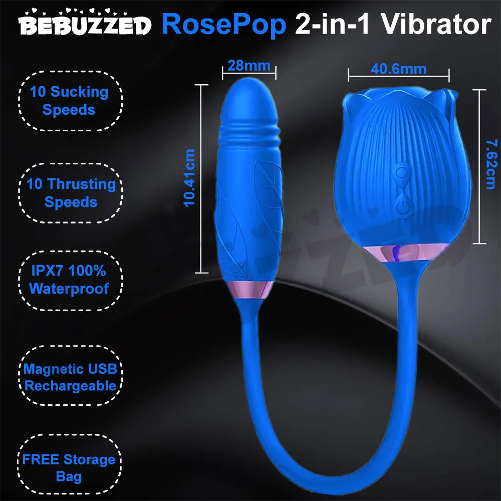 Rose-Pop 2-in-1 Air Pulse Sucking Clitoral Stimulator   Thrusting Dildo Vibrator