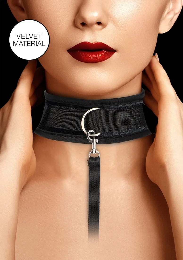 Velvet & Velcro Adjustable Collar With Leash