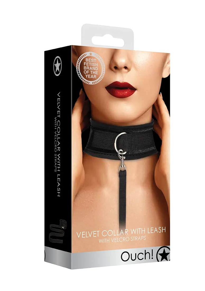 Velvet & Velcro Adjustable Collar With Leash